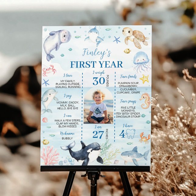 Ocean Animals Oneder the Sea Birthday Milestone Poster (Creator Uploaded)