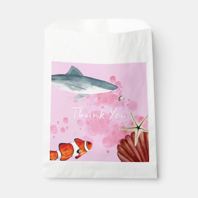 Ocean Animals Party Shark Fish Pink Thank You Favour Bags (Front)