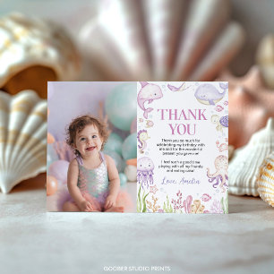 Ocean Animals Pink Under the Sea Birthday Photo Thank You Card