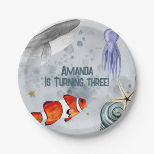 Ocean Animals Sea Life Kids Birthday Party Blue  Paper Plate