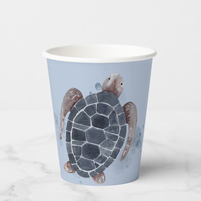 Ocean Animals Turtle Crab Birthday Party Blue  Paper Cups (Front)
