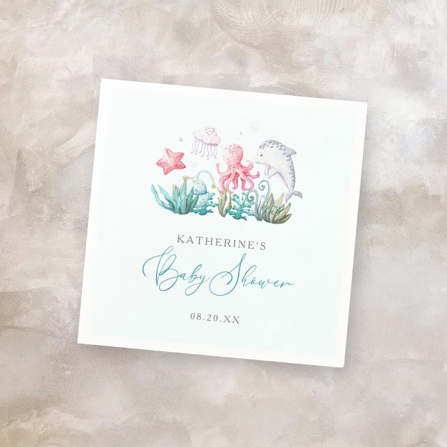 Ocean Animals Under The Sea Boy Baby Shower Napkin (Creator Uploaded)