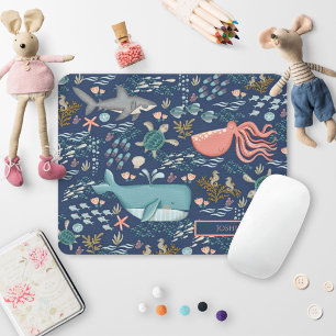 Ocean Animals Under the Sea Name Monogram Mouse Mat