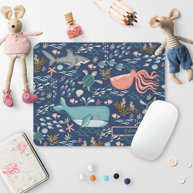 Ocean Animals Under the Sea Name Monogram Mouse Mat (Creator Uploaded)