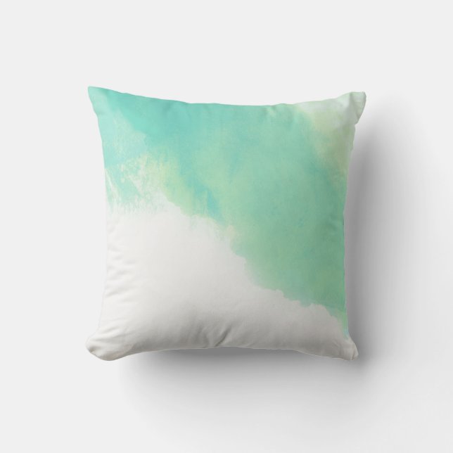 Ocean Aqua Blue Abstract Watercolor Cushion (Front)