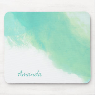Ocean Aqua Blue Abstract with Monogram Mouse Mat