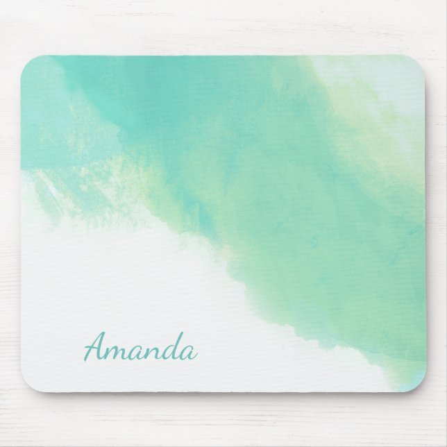 Ocean Aqua Blue Abstract with Monogram Mouse Mat (Front)