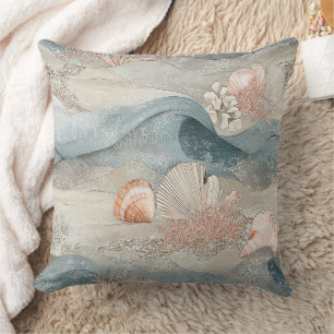Ocean Aqua Coral Reef Coastal Pattern Cushion