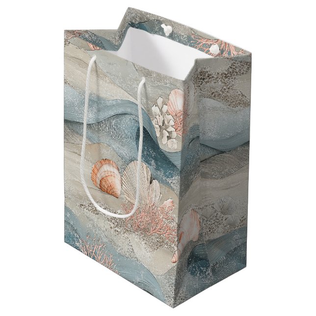 Ocean Aqua Coral Reef Coastal Pattern Medium Gift Bag (Front Angled)