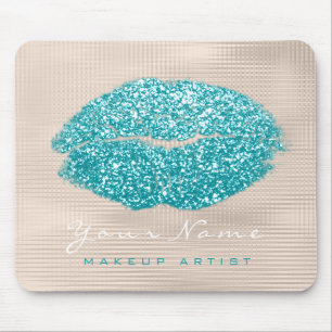 Ocean Aqua Ivory Glitter Name Makeup Lips Kiss Mouse Mat