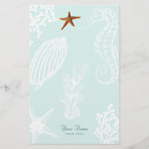 Ocean aqua seashell pattern name personalised stationery