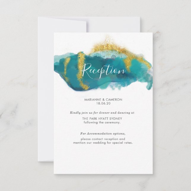Ocean aqua watercolor Wedding reception details RSVP Card (Front)