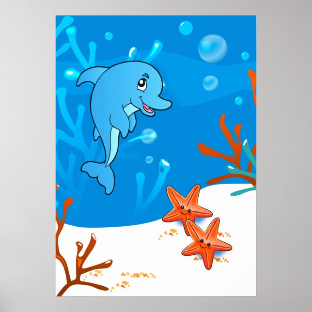 Ocean Aquatic  Cute Dolphin Starfish Poster (Front)
