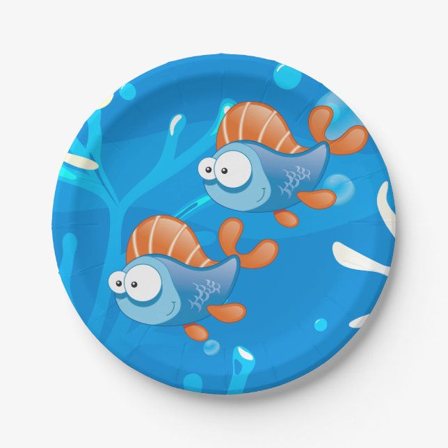 Ocean Aquatic Cute Fish Paper Plates (Front)