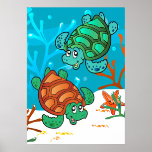 Ocean Aquatic Cute Turtle Starfish Kids Room P Poster