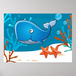 Ocean Aquatic Cute Whale Starfish Poster