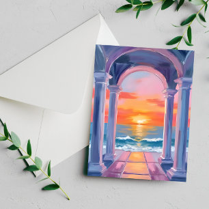 Ocean Archway Sunset Watercolor Coastal Card