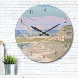 Ocean Art Beach Large Clock<br><div class="desc">Transport yourself to the serene coastal bliss of a summer's day with this art print clock, capturing the essence of a tranquil beach scene. The soft pastel hues of blue, pink, purple, tan and creams, evoke the calming aura of a coastal sunset or sunrise, where the ocean's gentle surf kisses...</div>
