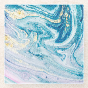 Ocean Art: Marble Agate Swirls. Glass Coaster