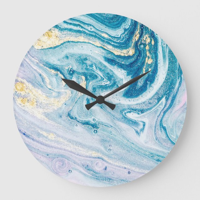 Ocean Art: Marble Agate Swirls. Large Clock (Front)