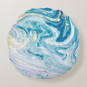 Ocean Art: Marble Agate Swirls. Round Cushion