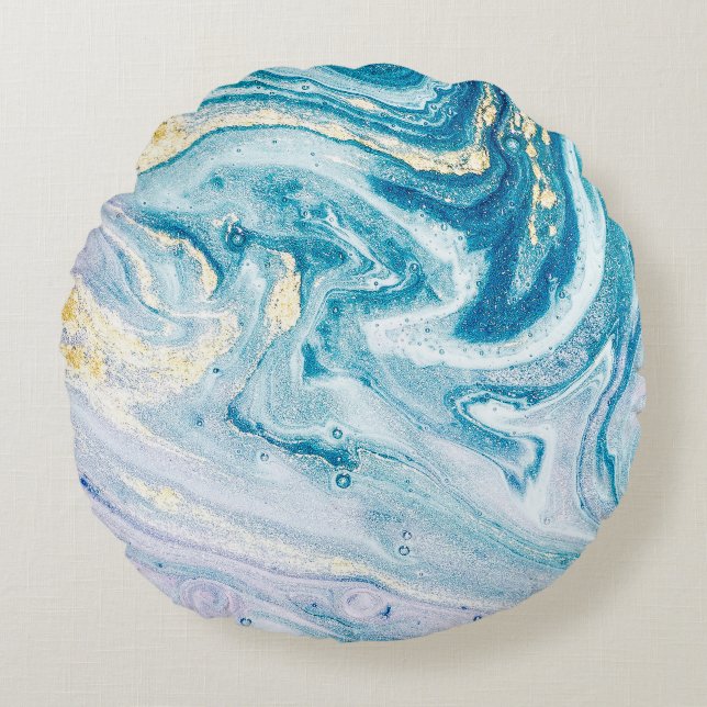 Ocean Art: Marble Agate Swirls. Round Cushion (Front)