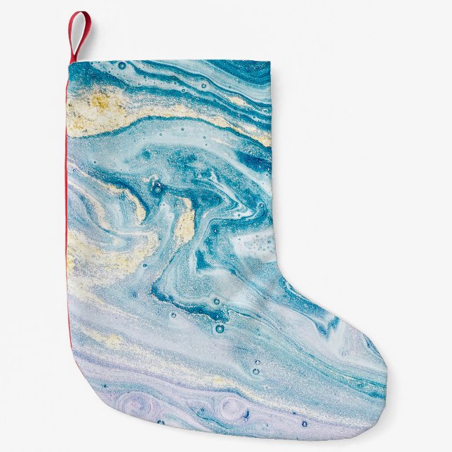 Ocean Art: Marble Agate Swirls. Small Christmas Stocking (Front)