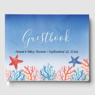 Ocean Baby Shower Watercolor Starfish Corals Guest Book