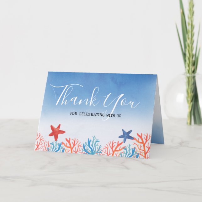 Ocean Baby Shower Watercolor Starfish Thank You (Front)
