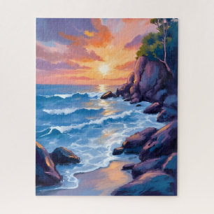 Ocean Bay Sunset   Beach Shore Watercolor Jigsaw Puzzle