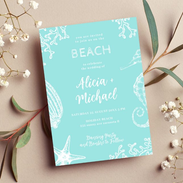 Ocean beach aqua blue destination wedding  invitation (Creator Uploaded)