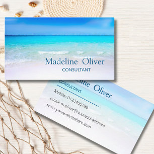 Ocean Beach Aqua Blue Sea Travel  Modern Business Card