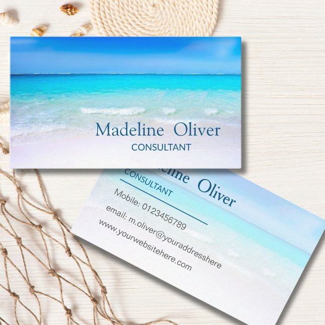 Ocean Beach Aqua Blue Sea Travel  Modern Business Card (Creator Uploaded)