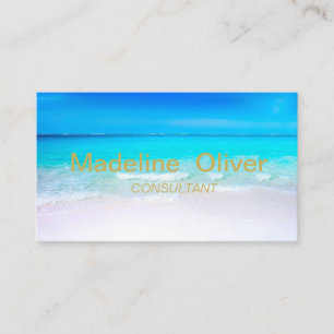 Ocean Beach Aqua Blue Sea Travel  Modern Gold Business Card