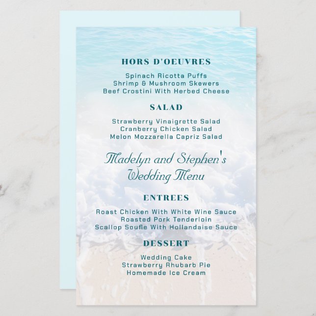 Ocean Beach Background Wedding Menu Template (Front/Back)