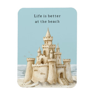 Ocean Beach Birds Blue Sky Cream Sand Castle Magnet