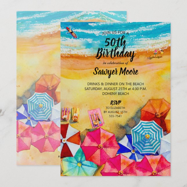 Ocean Beach Birthday Party Invitations (Front/Back)