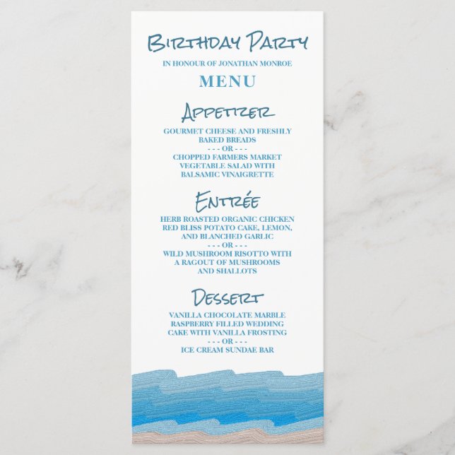 Ocean Beach Birthday Party Menu (Front)