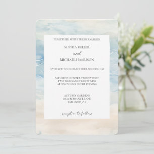 Ocean Beach Blue Cream Sand Wedding Invitation