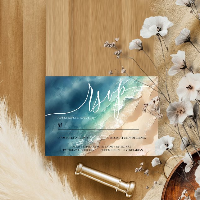 Ocean Beach Blue Watercolor Elegant RSVP (Creator Uploaded)