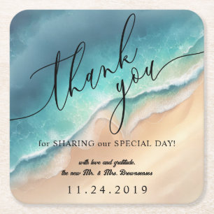 Ocean Beach Blue Watercolor Summer Party Square Paper Coaster