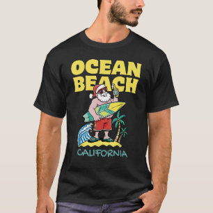 OCEAN BEACH CALIFORNIA Santa Christmas Surfing T-Shirt