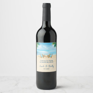 Ocean Beach Chairs Wedding Wine Label