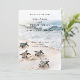 Ocean Beach Coast Sea Turtles Wedding Invitation