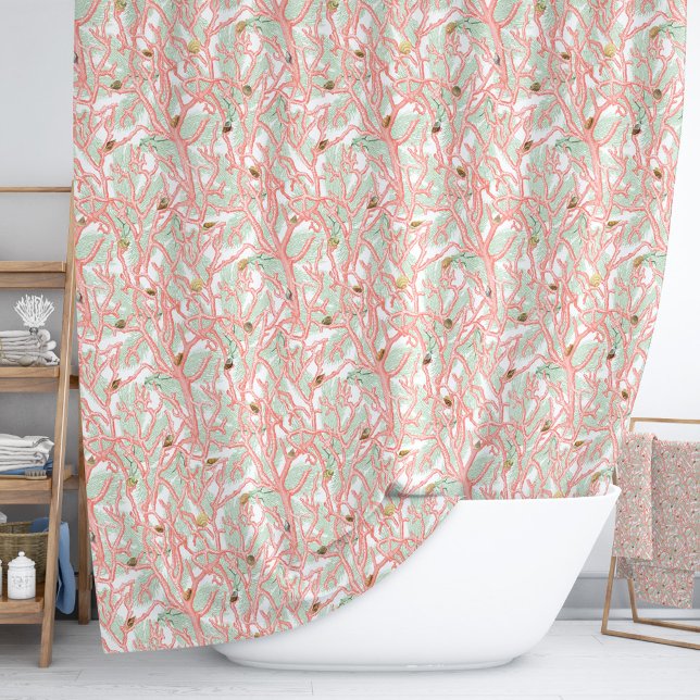 Ocean Beach Coral Branches with Seashells Shower Curtain (Creator Uploaded)