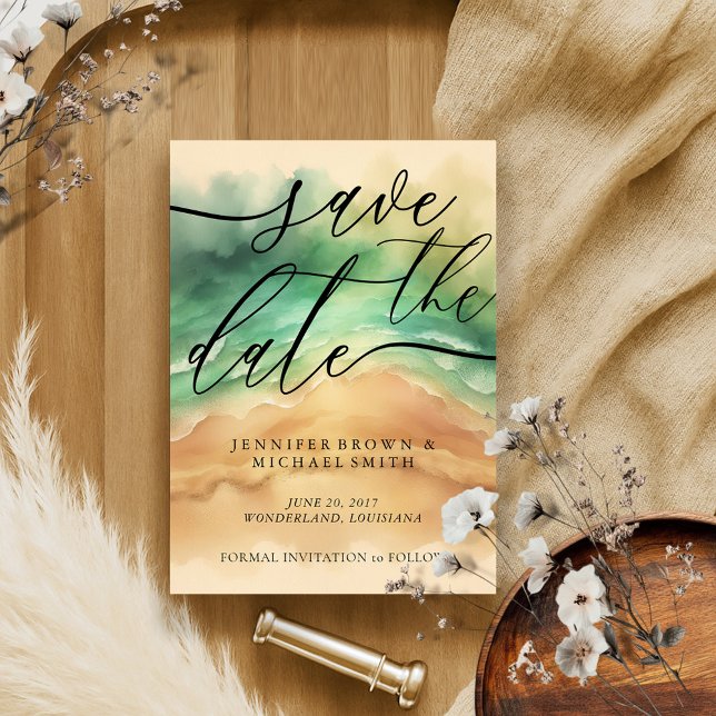 Ocean Beach Custom Signature Green Sun Save The Date (Creator Uploaded)