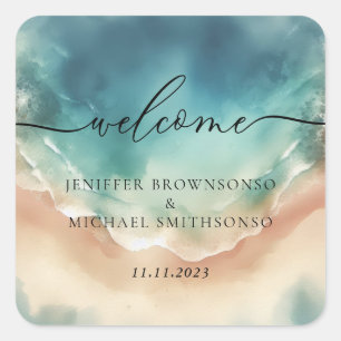 Ocean Beach Cute Signature Square Sticker