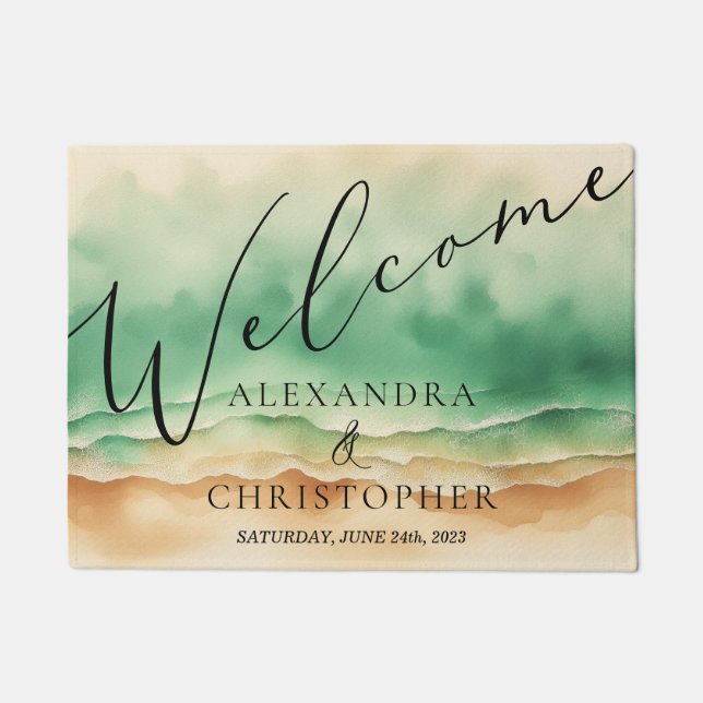 Ocean Beach Cute Signature Summer Welcome Sun Doormat (Front)