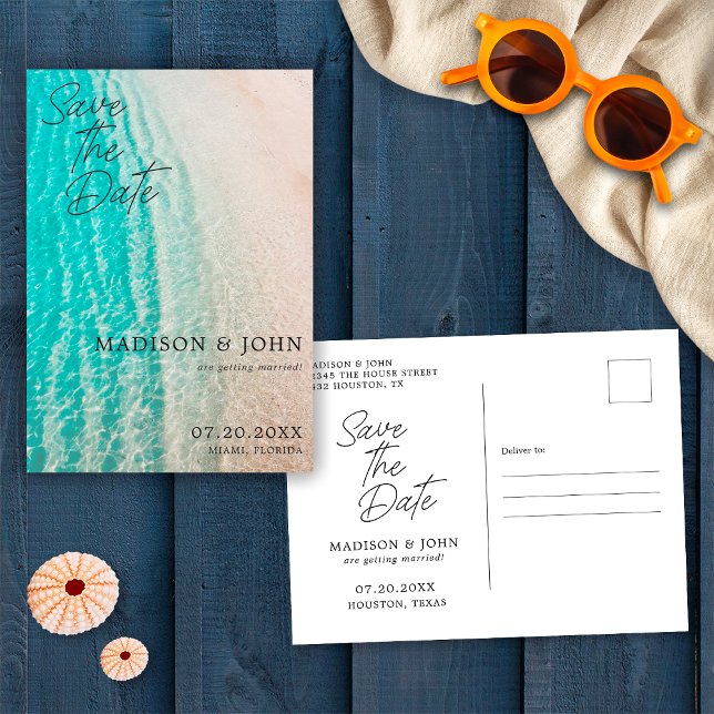 Ocean Beach Destination Wedding Save the Date Postcard (Front/Back)