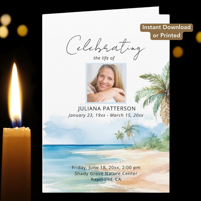 Ocean Beach Downloadable Funeral Program Card (Creator Uploaded)